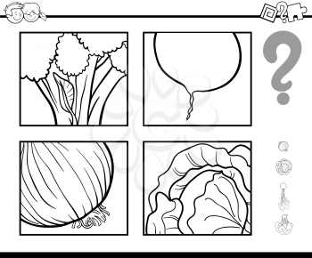 Black and White Cartoon Illustration of Educational Activity Task of Guessing Vegetables for Children Coloring Page