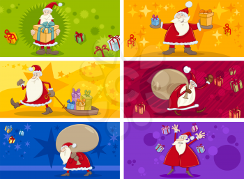 Cartoon Illustration of Christmas Greeting Cards Set with Santa Claus Characters