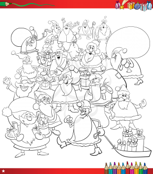 Black and White Cartoon Illustration of Santa Claus Characters Big Group on Christmas Coloring Book
