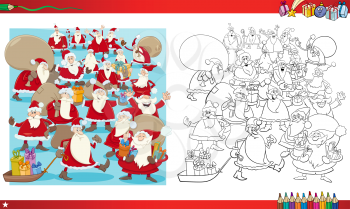 Coloring Book Cartoon Illustration of Santa Claus Characters Group on Christmas
