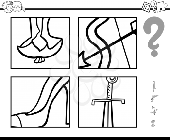 Black and White Cartoon Illustration of Educational Activity Task of Guessing Objects for Children for Coloring