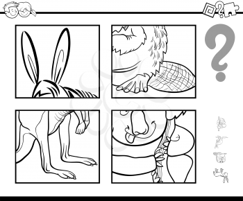 Black and White Cartoon Illustration of Educational Activity Game of Guessing Animal for Children Coloring Page