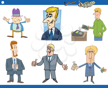 Cartoon Illustration Set of Funny Businessman Characters and Business Concepts