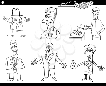 Black and White Cartoon Illustration Set of Funny Businessman Characters and Business Concepts