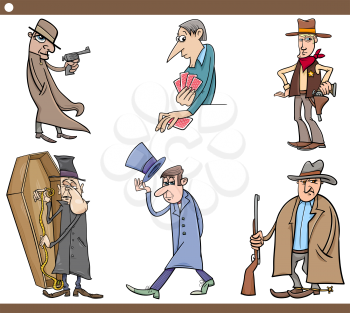 Cartoon Illustration Set of Wild West People Characters