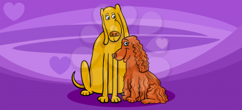 Valentines Day Greeting Card Cartoon Illustration of Cute Dogs in Love