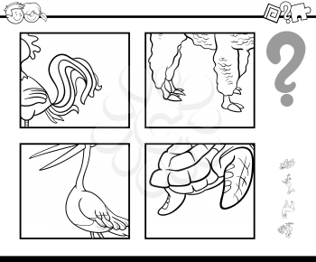 Black and White Cartoon Illustration of Educational Activity Game of Guessing Animals for Children Coloring Page