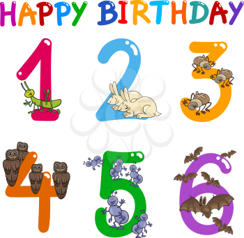 Cartoon Illustration Design of the Birthday Greeting Cards Set for Children