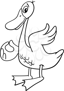 Black and White Cartoon Illustration of Goose Bird Farm Animal Character Coloring Page