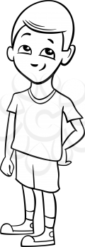 Black and White Cartoon Illustration of Preschool or School Age Boy Coloring Page