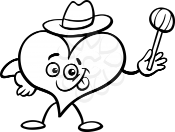 Black and White Cartoon Illustration of Funny Heart Character on Valentines Day