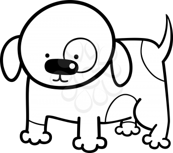 Black and White Cartoon Illustration of Cute Little Dog or Puppy Animal Character for Coloring Book
