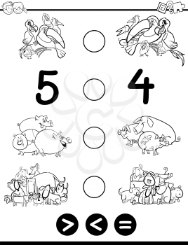 Black and White Cartoon Illustration of Educational Mathematical Activity Game for Children with Animal Characters Coloring Page