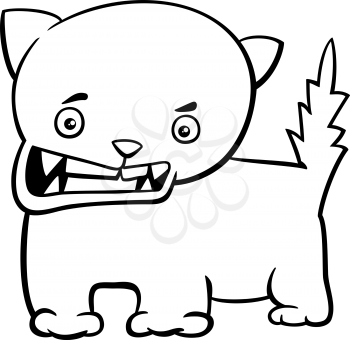 Black and White Cartoon Illustration of Angry Cat or Kitten Animal Character Coloring Page