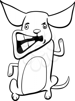 Black and White Cartoon Illustration of Angry Little Dog Coloring Page