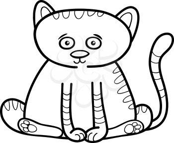 Black and White Cartoon Illustration of Cute Cat or Kitten Animal Character Coloring Page