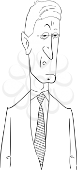 Black and White Cartoon Illustration of Politician or Businessman Character