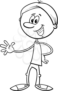 Black and White Cartoon Illustration of Boy Character for Coloring Book