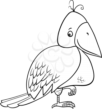 Black and White Cartoon Illustration of Funny Bird Animal Character Coloring Book