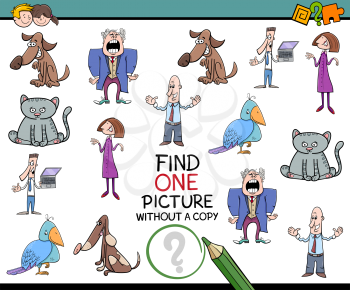 Cartoon Illustration of Educational Activity of Finding Single Image Without a Copy for Children