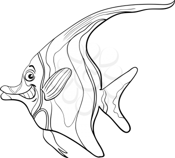 Black and White Cartoon Illustration of Moorish Idol Fish Sea Life Animal Character Coloring Page