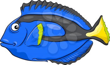Cartoon Illustration of Surgeonfish or Blue Tang Fish Sea Life Animal Character