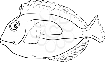 Black and White Cartoon Illustration of Cartoon Illustration of Surgeonfish or Blue Tang Fish Sea Life Animal Character Coloring Page