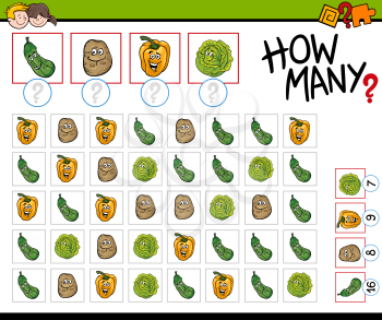 Cartoon Illustration of Educational How Many Counting Activity for Children with Vegetable Characters