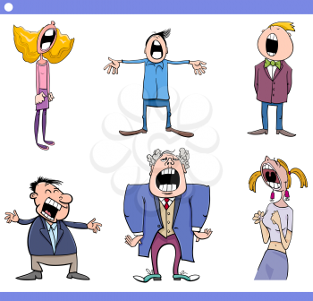 Cartoon Illustration Singing or Shouting People Characters