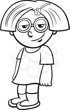 Black and White Cartoon Illustration of Cute Little Girl Character Coloring Page