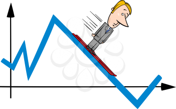 Concept Cartoon Illustration of Businessman Skiing on the Graph or Chart