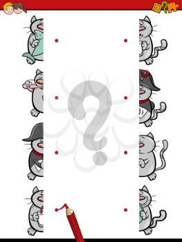 Cartoon Illustration of Educational Game of Matching Halves with Cat Characters