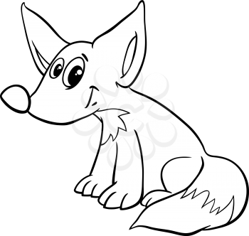 Black and White Cartoon Illustration of Cute Little Fox Animal Character Coloring Page