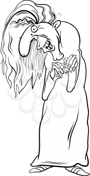 Black and White Cartoon Illustration of Witch Fantasy or Fairy Tale Character Coloring Page