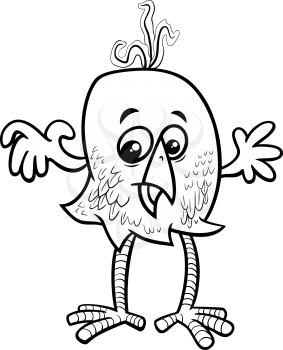 Black and White Cartoon Illustration of Fantasy Bird Animal Character Coloring Page