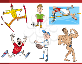 Cartoon Illustration of Sportsman Characters and Sports Discipline