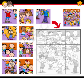 Cartoon Illustration of Education Jigsaw Puzzle Activity for Children with Children Characters