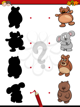 Cartoon Illustration of Find the Shadow Educational Activity Game for Children with Bears Animal Characters