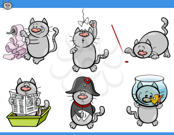 Cartoon Illustration of Cats Animal Characters Humorous Set