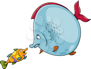 Cartoon Illustration of Big Fish and Small Fish Animal Characters Talking