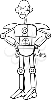 Black and White Cartoon Illustration of Robot or Cyborg Science Fiction Character Coloring Page