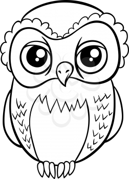 Black and White Cartoon Illustration of Owl Bird Animal Character Coloring Page