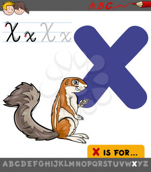 Educational Cartoon Illustration of Letter X from Alphabet with Xerus Animal Character for Children 