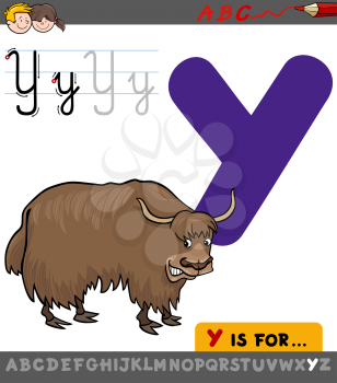 Educational Cartoon Illustration of Letter Y from Alphabet with Yak Animal Character for Children 