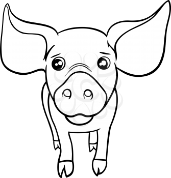 Black and White Cartoon Illustration of Cute Little Pig or Piglet Farm Animal Character Coloring Page