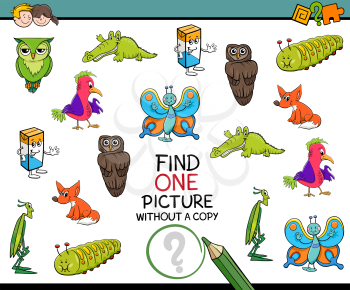 Cartoon Illustration of Educational Game of Finding Single Picture for Preschool Children
