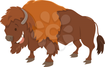 Cartoon Illustration of Bison or American Buffalo Animal Character