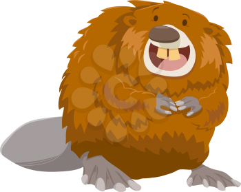 Cartoon Illustration of Happy Beaver Animal Character