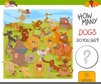 Cartoon Illustration of Educational Counting Activity for Kids with Cute Dogs Animal Characters