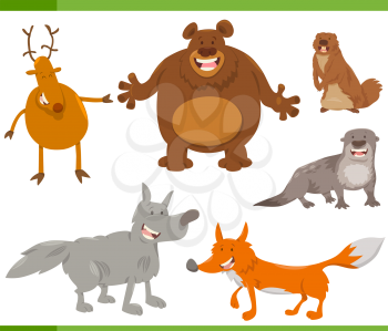 Cartoon Illustration of Funny Forest Animal Characters Set
